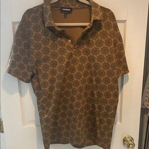 Express Men's Tan Floral Polo Shirt